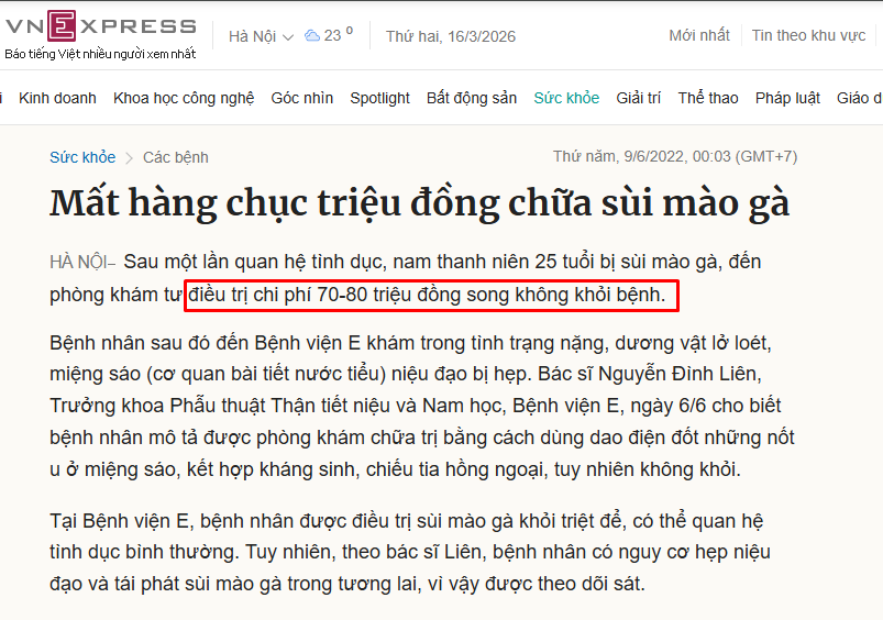 [GIẢI ĐÁP] Vì sao có người chữa sùi mào gà chỉ vài triệu, có người tốn hàng chục triệu?
